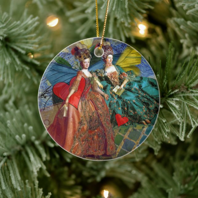 Två klassiska kvinnokonst julgransprydnad keramik (Träd)