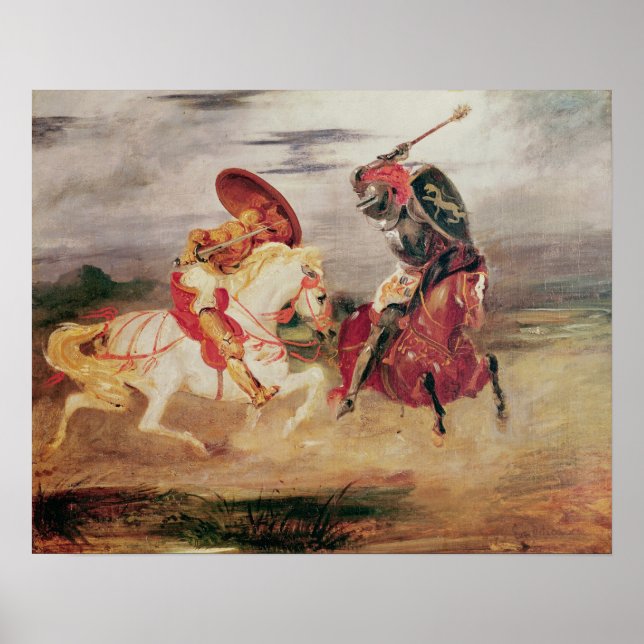 Två Knight Fighting in a Ligcape, 1824 Poster (Framsidan)