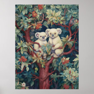 Två koalas upp i träd poster