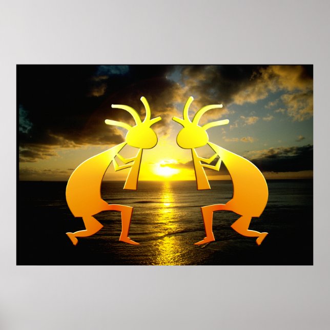 Två Kokopellis i Sunset Poster (Framsidan)