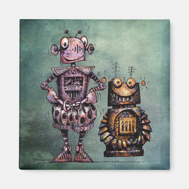Två konstiga Steampunk Robots! Magnet (Framsidan)