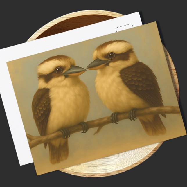 Två Kookaburras Postcard Australian Bird Art Print Vykort (Skapare uppladdad)