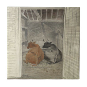 Två kor i en stabel (av Eric Ravilious) Kakelplatta