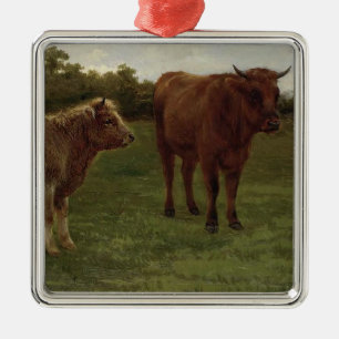 Två kor i Fält (av Rosa Bonheur) Julgransprydnad Metall