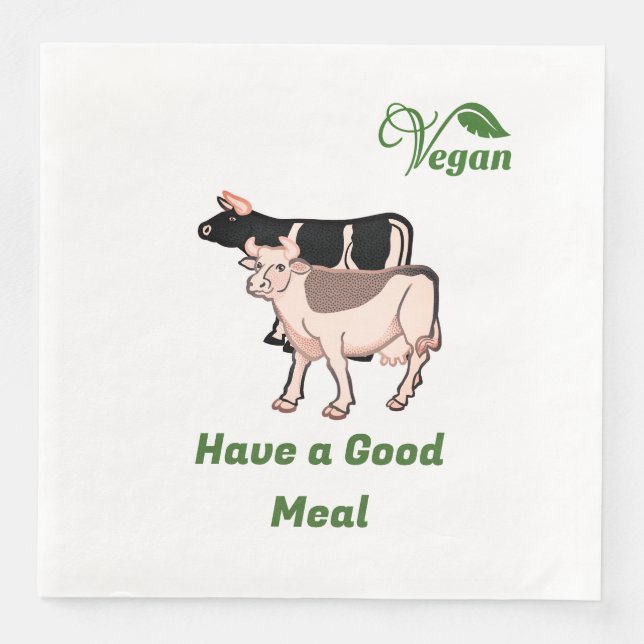 Två kor med Vegan Logotyp Löv Personlig Pappersservett (Framsida)