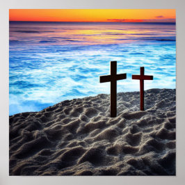 Två Kor vid kusten vid solnedgången Poster