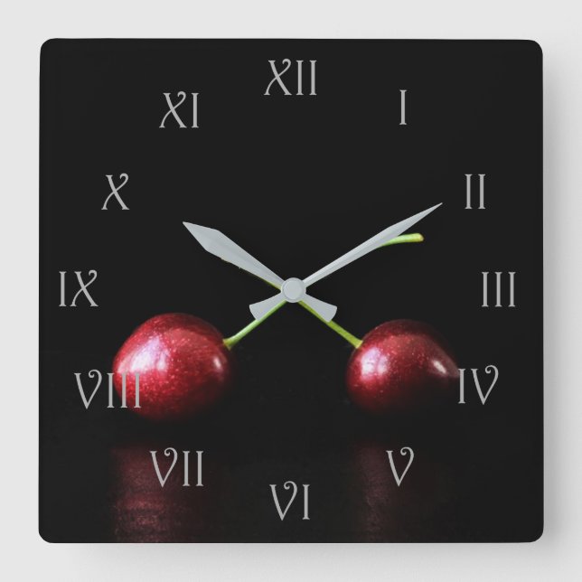 Två körsbär Grått Script Roman Numbers wca Fyrkantig Klocka (Framsida)