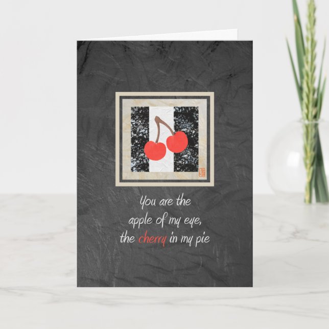 Två körsbär på Black Valentine Card Kort (Framsida)