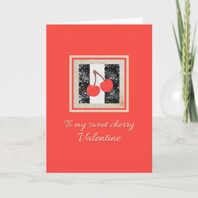Två körsbär på Red Valentine Card Kort (Framsida)