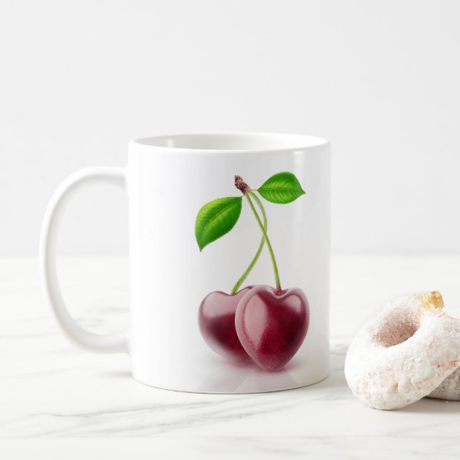 Två körsbärshjärtan kaffemugg (Med munk)