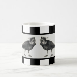 Två kråkor och svart rand kaffemugg