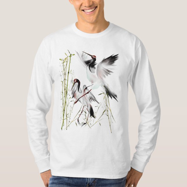 Två kranar i bambuskjortor t shirt (Framsida)
