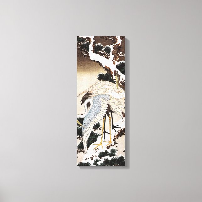 Två kranar på gräs täckta med snö, Hiroshige Canvastryck (Framsida)