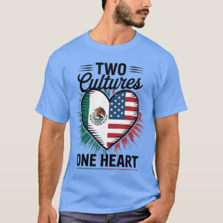 Två kulturer Ett Hjärta Mexikansk Flagga Amerikans T Shirt