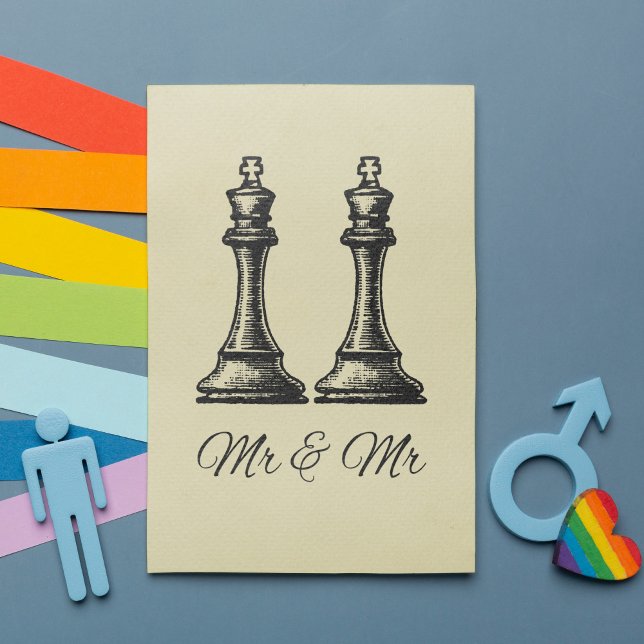 Två Kung Gay Bröllop Inbjudningar (To celebrate your special day we present two King chess pieces in an elegant ivory color.)