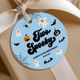 Två kusliga blå Halloween 2-års födelsedagsfest Gåvor Etiketter