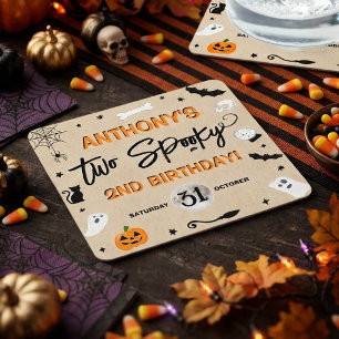 Två kusliga! Halloween 2-års födelsedagsfest Underlägg Papper Kvadrat