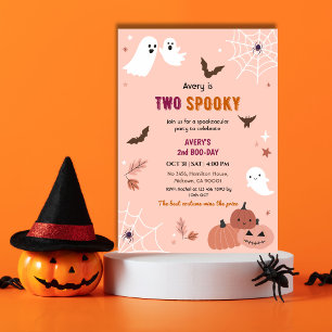 Två kusliga Halloween födelsedags spök peach fladd Inbjudningar