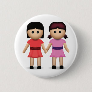 Två kvinnainnehavhänder Emoji Knapp