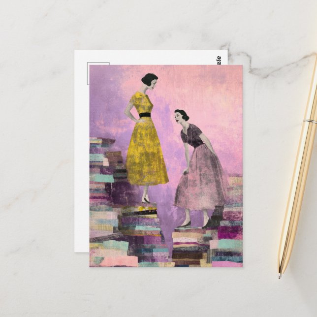 Två kvinnor Blandat mediekollage Vykort (Fram/Back In Situ)