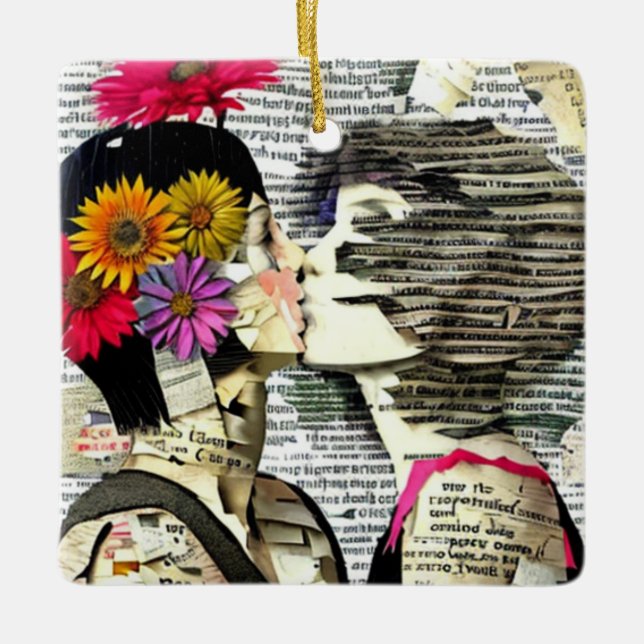 Två kvinnor i Kärlek | Pride Kiss Julgransprydnad Keramik (Framsida)