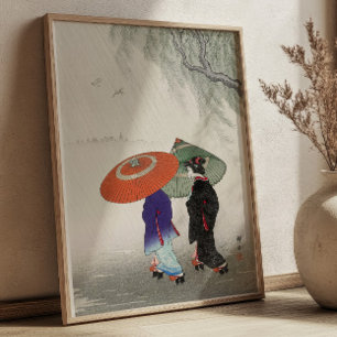 Två kvinnor i regnet av Ohara Koson japanska Poster