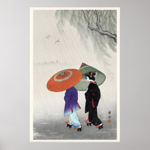 Två kvinnor i regnet Japanskt fint konsttryck Poster