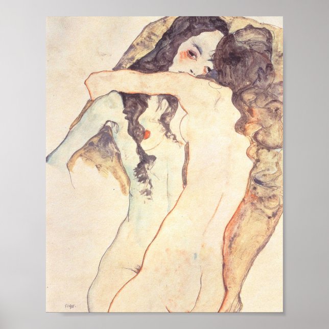 Två kvinnor med Egon Schiele Poster (Framsidan)