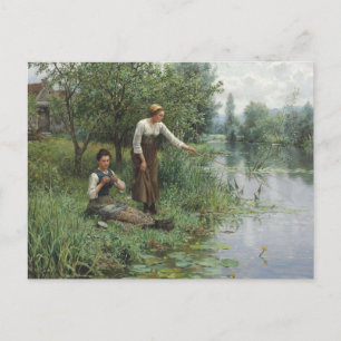 Två kvinnor som fiskar av Daniel Ridgway Knight Vykort