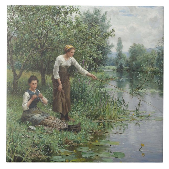 Två kvinnor som fiskar på Grass vid floden Kakelplatta (Framsidan)