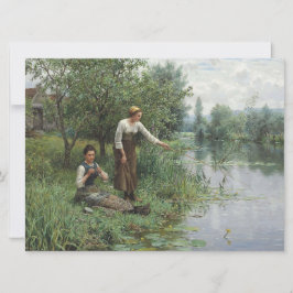 Två kvinnor som fiskar på Grass vid floden Kort