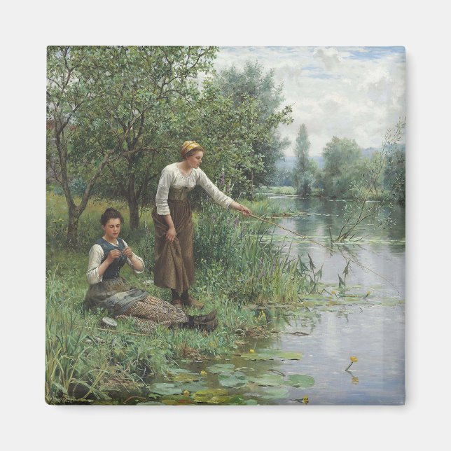 Två kvinnor som fiskar på Grass vid floden Magnet (Framsidan)