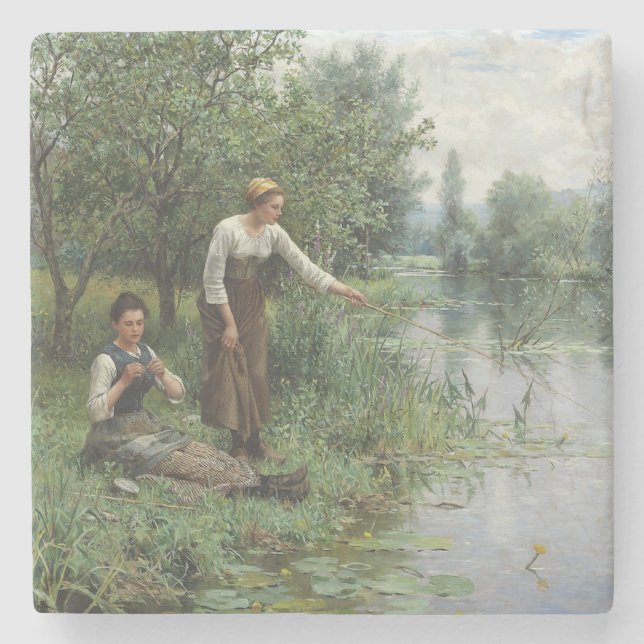 Två kvinnor som fiskar på Grass vid floden Stenunderlägg (Framsidan)