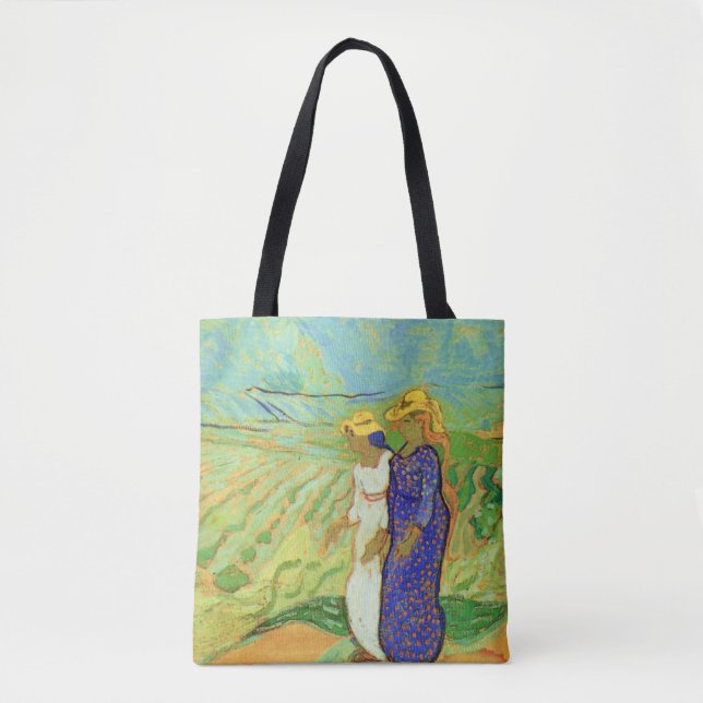 Två kvinnor som korsar fälten av Vincent van Gogh Tygkasse (Framsida)