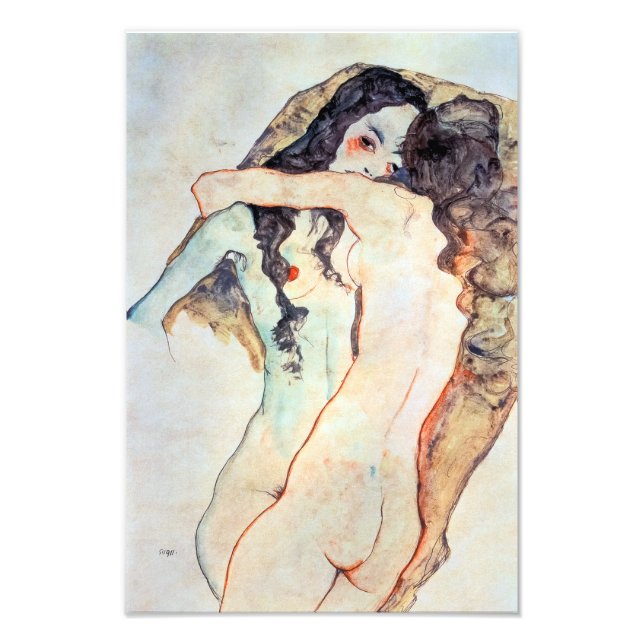 Två kvinnor som omfamnar varandra | Egon Schiele | Fototryck (Framsidan)