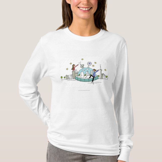 Två kvinnor som överst sitter av en stad tee shirt (Framsida)