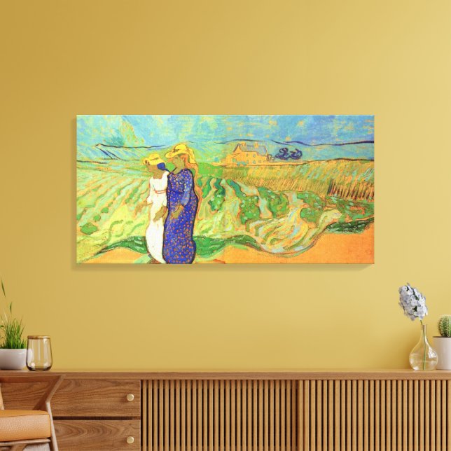 Två kvinnor som passerar Fält av Vincent van Gogh Canvastryck (Insitu (Vardagsrum))