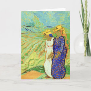 Två kvinnor som passerar Fält av Vincent van Gogh Kort