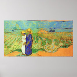 Två kvinnor som passerar Fält av Vincent van Gogh Poster