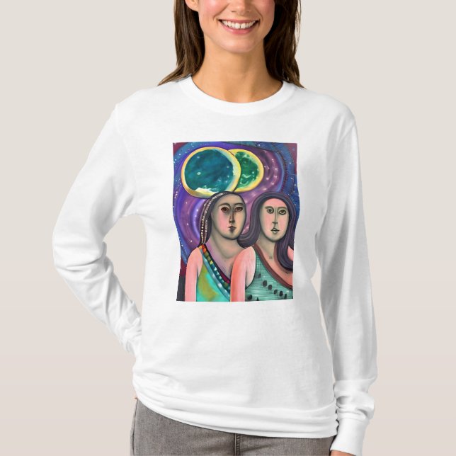 Två kvinnor under månen t shirt (Framsida)