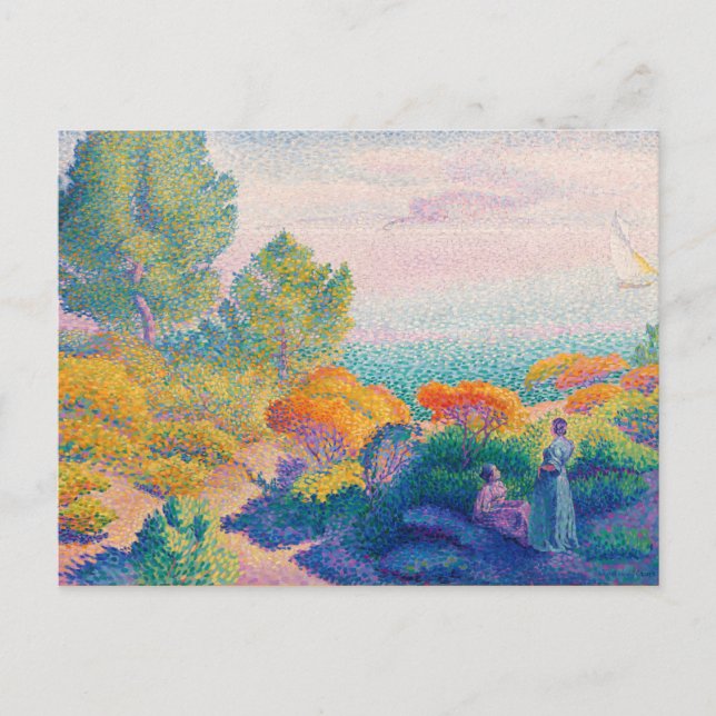 Två kvinnor vid stranden, berömd målning, vykort (Framsida)