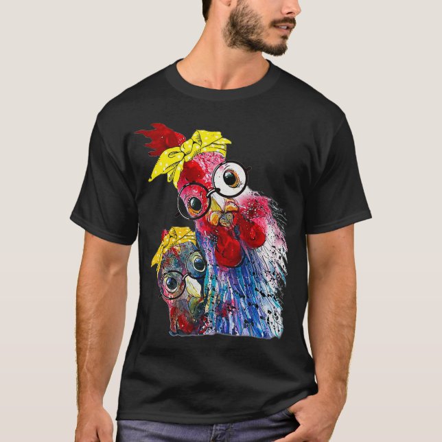 två kycklingar med bandanalband och glas söta t shirt (Framsida)