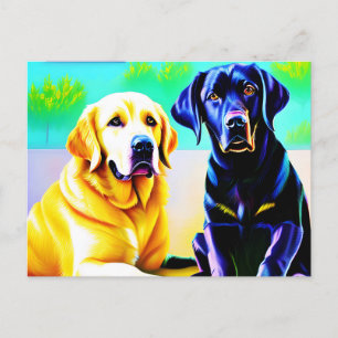 Två labrador hundar på en bänk vykort