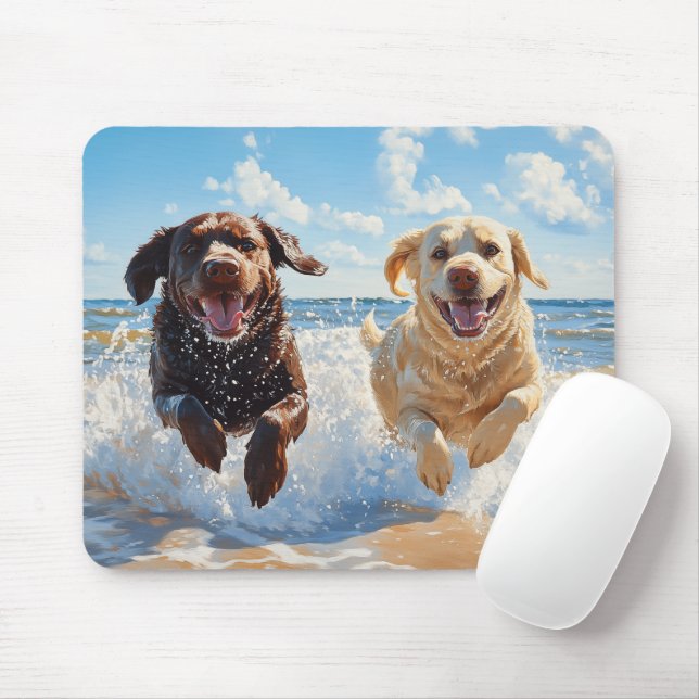 Två Labrador Retriever på strand Musmatta (Med mus)