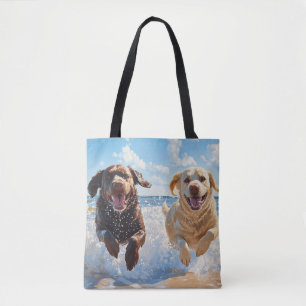 Två Labrador Retriever på strand Tygkasse