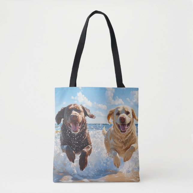 Två Labrador Retriever på strand Tygkasse (Framsida)