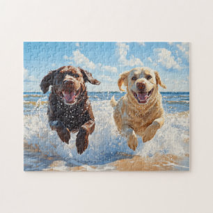 Två Labrador Retriever på stranden Pussel