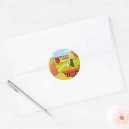 Två Labradors på hayvagnen i Fall Postcard Runt Klistermärke