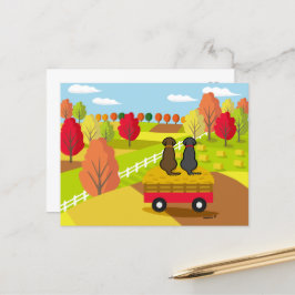 Två Labradors på hayvagnen i Fall Postcard Vykort
