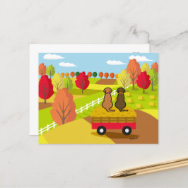 Två Labradors på hayvagnen i Fall Postcard Vykort
